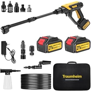 Traumheim Akku Hochdruckreiniger 21V, 68 Bar, 2X 4000mAh Akkus