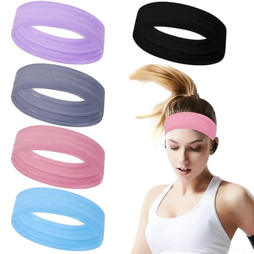 ONEYE Wide Headbands for Women Non Slip,Workout Sweatband Elastic,5PCS