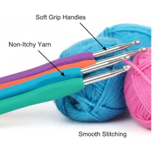 Image of KHUSHA CREATIONS Wool Yarn Pack of 12 with Crochet Hooks Set of 9 | Multicolor Knitting Yarn Oon Balls with Ergonomic Crochet Needles | DIY Crochet Knitting Kit for Beginners, Crafts & Hobby Projects