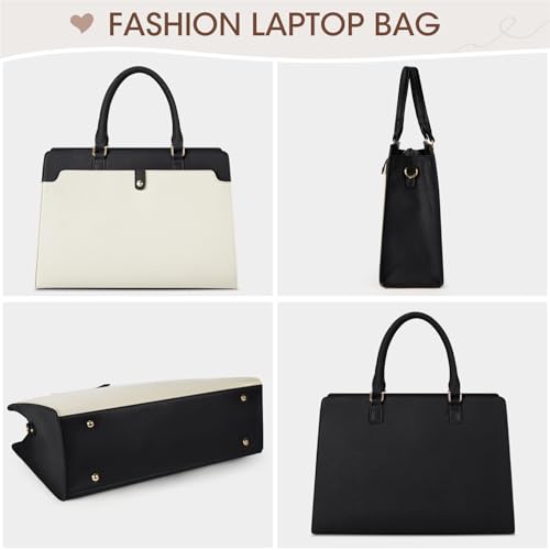 RAINSMORE Laptop Bag for Women 15.6 Inch Laptop Tote Bag Leather Work Bag Waterproof Womens Briefcase Business Office Computer Tote Large Capacity Handbag, Beige and Black by RAINSMORE - Image 6