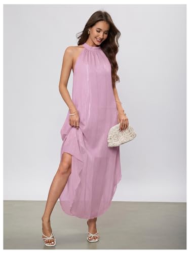 Image of Verdusa Women's Wedding Guest Dress Halter Flowy Chiffon Asymmetrical Long Summer Prom Dress
