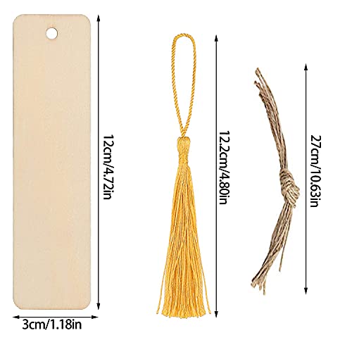 180 Pieces Wood Blank Bookmarks Set, Betterjonny 72 Pieces Craft Bookmark With 36 Pieces Tassels And 72 Pieces Ropes Diy Unfinished Wood Book Marker Tags For Diy Craft Wedding Birthday Party Decor #TOP6