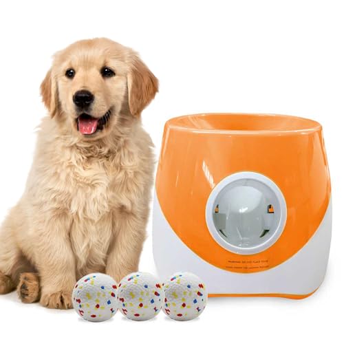 Gziztx Automatic Dog Ball Launcher, Range Up to 46ft, Contains 3 ETPU Balls, Dog Toy Launcher Ball Tossing Machine Bite Resistant for Small and Medium Dogs