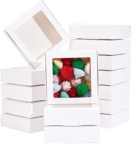 BENECREAT 20 Pack Kraft Paper Boxes with Clear Window 19.9x10.5x2.7cm Black Gift Packaging Boxes for Bakery Cookies Cake Candy Wedding Party Favors