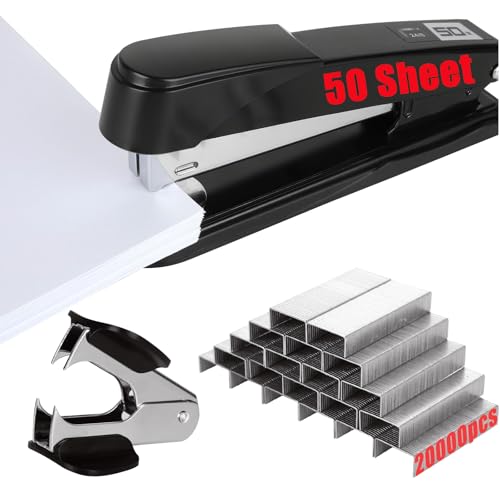 DAJAVE Stapler and Staples Set, 50 Sheet Capacity, Heavy Duty Stapler 24/6, Office Staplers Large Desktop Paper Staplers for Home, School - with 20,000 x 24/6mm Staples and Remover