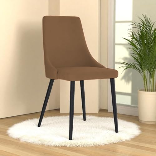 Image of Finch Fox Taskpro Modern Unique Velvet Upholstered Seating Living Room Dining Chair with Black Metal Legs in Tan Color