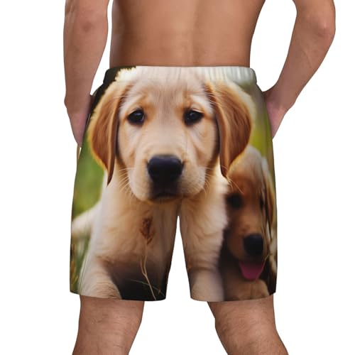 Men's Swim Trunks Quick Dry Board Shorts Cute Golden Retriever Puppy Beach Shorts with Pocket Bathing Suits for Men3