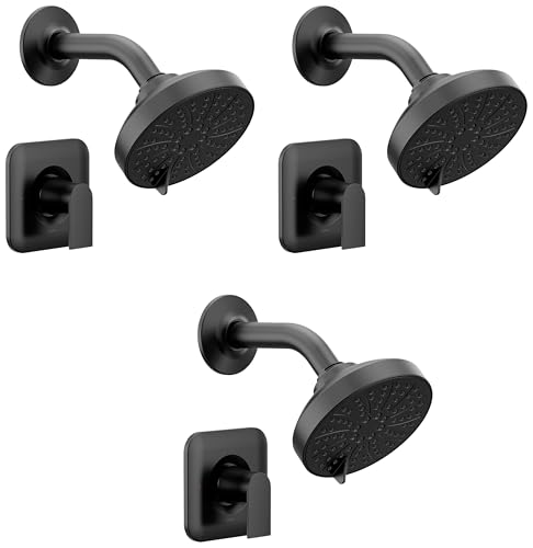 Juego de grifería para ducha Moen Genta LX Negro Mate con duchador y manija de palanca, requiere válvula Posi-Temp, modelo T2472EPBL (paquete de 3)
