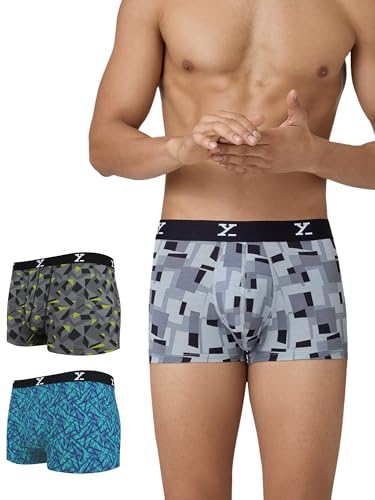 Image of XYXX Men's Shuffle Micromodal Regular Fit Printed Antimicrobial Trunks with No Marks Waistband (Pack of 3)