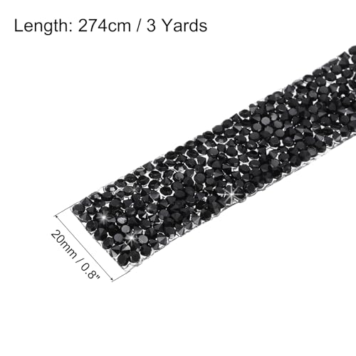 MECCANIXITY 1 Pcs Resin Rhinestones Trim 3 Yards x 0.8 Inch Self Adhesive Black Crystal Ribbons Rhinestone for Clothing DIY Crafts by MECCANIXITY - Image 2
