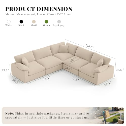 Image of 211.6 inch Cloud Modular Sectional Sofa,Khaki Down Filled Sofa 5 Seat,Minimalist Sofa Cover Washable and Replaceable Couches for Living Room,Sectional Sofa Deep Seat