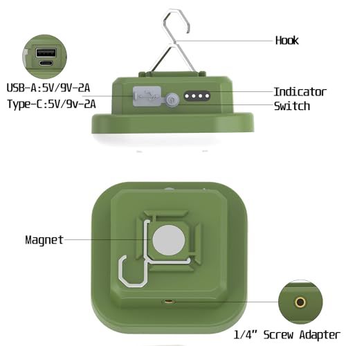 Lanterne de camping compacte rechargeable verte avec miroir LED