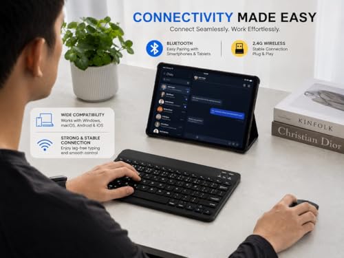 Image of Wireless Bluetooth Keyboard and Mouse Combo, Rechargeable Slim Multi-Device Keyboard with Bluetooth, Mouse with Bluetooth & 2.4G USB Receiver. (Black)