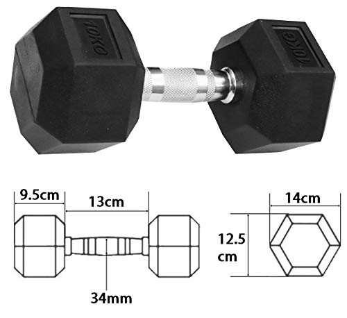 Image of DOLPHY 10 Kg Rubber Coated Professional Exercise Hex Dumbbells | All-Purpose, Home, Gym, Office, Exercise, Work.