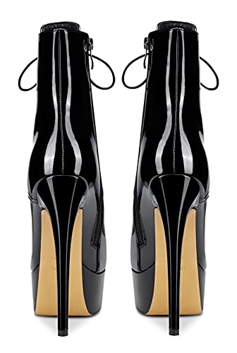 Castamere Womens High Heel Platform Lace Up Ankle Boots Stiletto Heel Boot With Zipper Round Toe 6 Inch Heels Black Shoes 10 M Us #TOP3