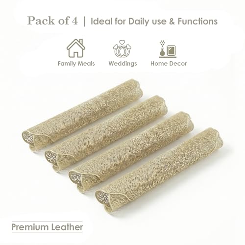 Image of Kuber Industries 4 Pcs Set Leather Side Table Mats | Washable Placemat /Dining Table Mat for Wedding and Family Functions | Butterfly Design - Golden