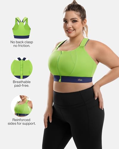 Image of High Impact Sports Bras Non Pads Zip Front Adjustable Racerback Bra for Large Bust Women Workout Running