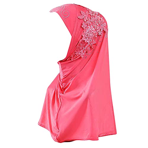 Suillty Women One Piece Muslim Hijab Lace Applique Long Turban Islamic Full Head Scarf Shawls With Rhinestone #TOP10