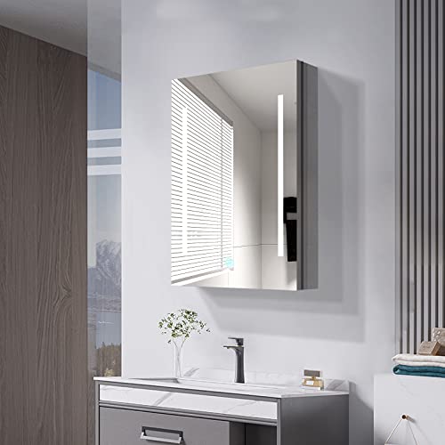 Zooting Medicine Cabinet With Lights, 20"X28" Led Mirrored Medincie Cabinet For Bathroom With Defogger, Sensor Light Switch, Surface Mount, Stainless Steel, Left Hinges #TOP7