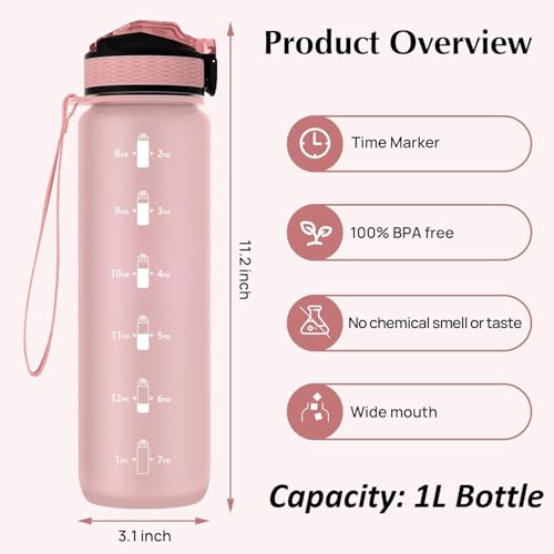 EYQ 1L Water Bottle, 1 Litre Water Bottle with Straw, 32oz Leak-Proof Motivational Sports Drinks Bottle with Time Marker, Tritan BPA-Free, Drinking Waterbottles for Fitness, School, Gym Outdoor Sports - Image 3