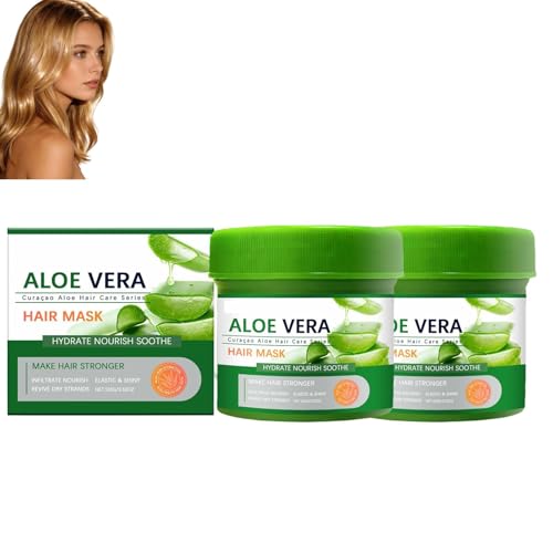 Aloe Vera Hair Mask Deep Conditioning Hydrated Care With Coconut For Dry Damaged Bleached Color Treated Hair Silicone Free Fast Absorbing Moisturizing Salon Hair For All Mask Daily Hair Types (PCS2)