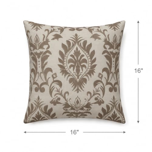 Image of Clasiko 16x16 Cushion Covers - Set of 5 Soft Cotton-Feel Decorative Pillow Covers | Classic Damask, Flap Closure, Perfect for Sofa & Living Room