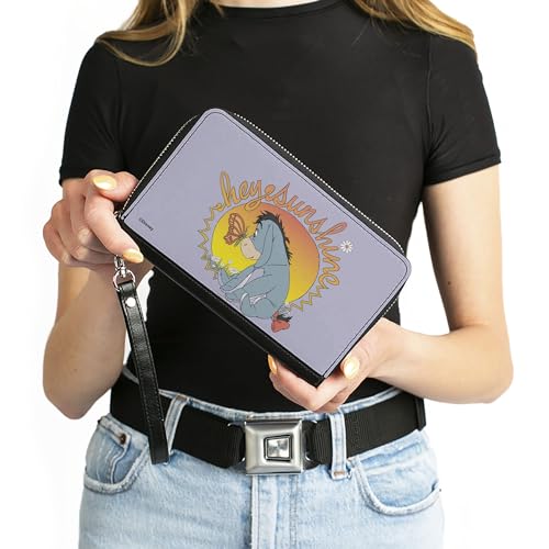 Disney Wallet, Zip Around, Winnie the Pooh Eeyore Hello Sunshine Butterfly Pose Gray, Vegan Leather4