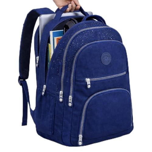 Mochila Grande 30L Nylon Impermeável Feminina Masculina Escolar Juvenil Notebook 15' — Mochila Preta Resistente com Múltiplos Bolsos, Leve, Casual e Reforçada para Escola e Viagens (Azul)