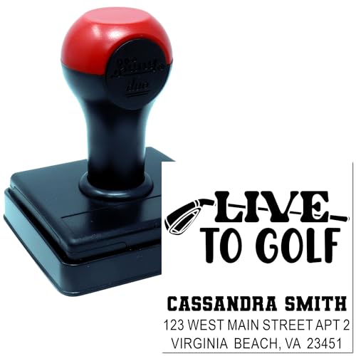 Image of Customized Duo Hand Address Stamper Golf Life Statement - Business Stamp | Golfer Gift Stamp. Any standard pad works. Custom Address Stamper. Engraved after you order. Swap pads to change color.