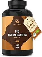 Bio Ashwagandha - 360 Kapseln (BIG PACK) - Hochdosierte 2600mg pro Tag (90 Tage) - 650mg pro Kapsel - indische Bio Schlafbeere - Vegan, Laborgeprüft, Deutsche Produktion - TRUE NATURE