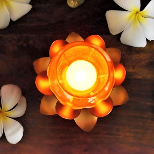 Image of Easyera Beautiful Lotus Tealight Holder Candle Stand Metal Home Decoration Festival Occasions Diwali Ga (Not Include Glass Candle) Golden Pack 6 (Pack of 6- (Golden) Mini Lotus)