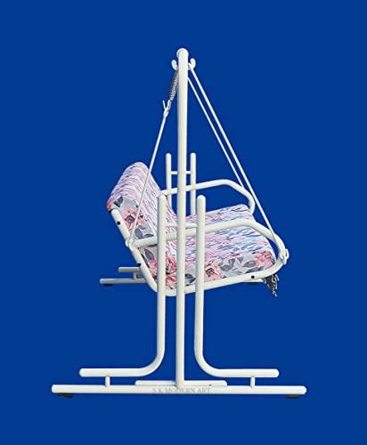 Image of s k modern art Swing with Stand | Jhula for Adults with Cushion for Home /Patio (Three Seater, White)