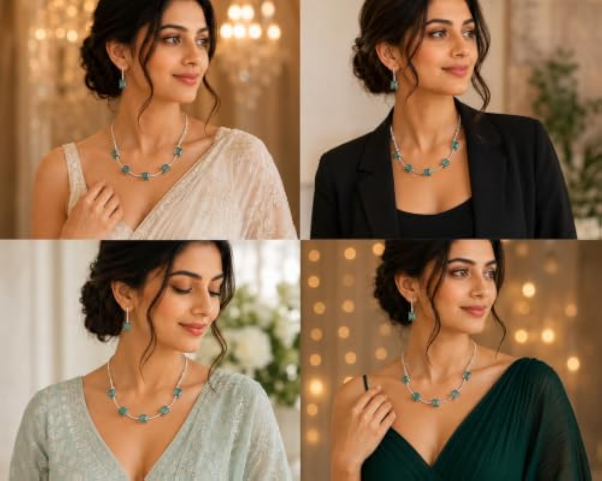 Emerald Green Square Crystal Necklace, Elegant Gift