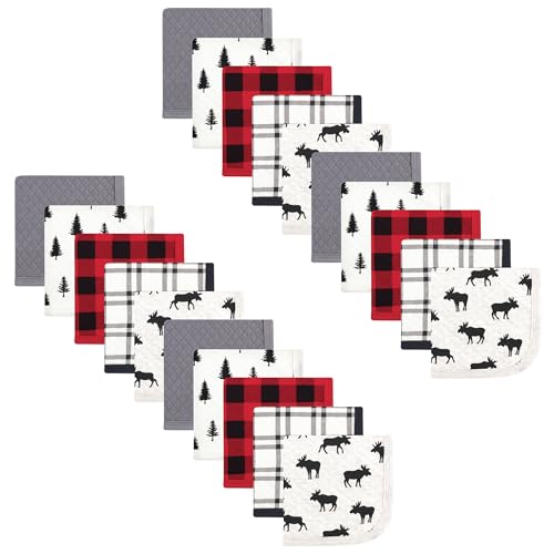 Image of Hudson Baby Unisex Baby 20Pc Quilted Cotton Washcloths, Moose, One Size