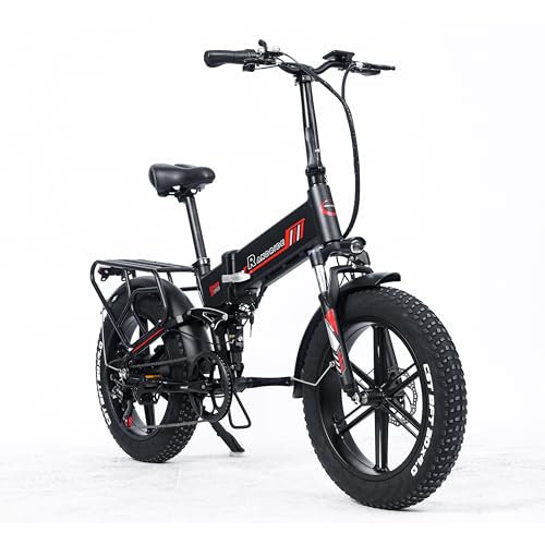 RANDRIDE YX20M Bicicleta Eléctrica Plegable con Suspensión Completa 20» Fat Tire E Bike con Batería de Litio Extraíble de 48V 17Ah y Frenos de Disco Duales
