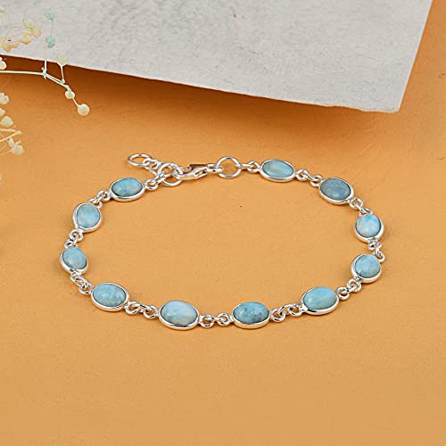 Blue Larimar Gemstone 925 Sterling Silver Bracelet for Women 7.5” Dominican Republic Larimar Jewelry Gift3