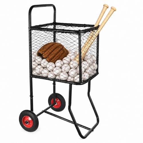 Baseball Cart with Wheels | Large Capacity Softball Caddy | Holds Up to 300 Baseballs Or 150 Softballs | Heavy Duty Powder Coated Steel Frame | 22x24x45 Inch Ball Storage Rack for Gym Field School