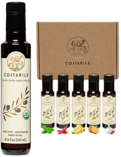 Gift Set Of 5 Infused Olive Oil (Basil, Garlic, Lemon, Orange & Chili) & Classic Blend (8.45 Fl. Oz.). 100% Italian Evoo. Ideal Gift For Olive Oil Lovers. - Costabile #TOP17