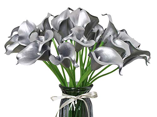 Floral Kingdom 20 Pcs 14" Real Touch Pu Latex Artificial Calla Lily Flowers For Wedding Bouquets, Centerpieces, And Floral Decor (925 Silver) #TOP1