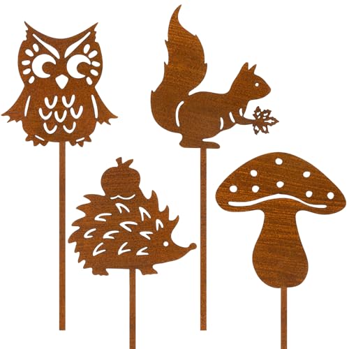 4er Gartenstecker Rost Herbstdeko, Rostoptik Gartendeko mit Metall Igel Eule Pilze Eichhörnchen, Herbst Dekoration Draußen für Garten Blumentopf Balkon Gartendeko für Draußen 4er Gartenstecker Rost Herbstdeko, Rostoptik Gartendeko mit Metall Igel Eule Pilze Eichhörnchen, Herbst Dekoration Draußen für Garten Blumentopf Balkon Gartendeko für Draußen