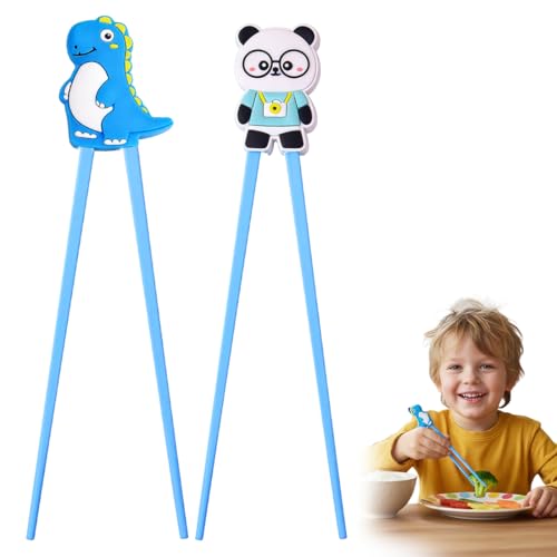 BLPRKOT 2 Pezzi bacchette sushi bambini, bacchette giapponesi, Bacchette per bambini, riutilizzabili e antiscivolo, personalizzate per ramen, stoviglie asiatiche (Motivi di panda e dinosauri)
