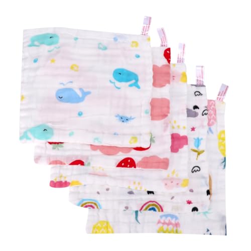 minkissy 5 Piezas Toallas de Algodón para Bebés con Diseño de Dibujos Animados Absorción Rápida Toallas Cuadradas Multiusos para Niñas Secado Ágil y Suaves para Cuidado Facial y Manos