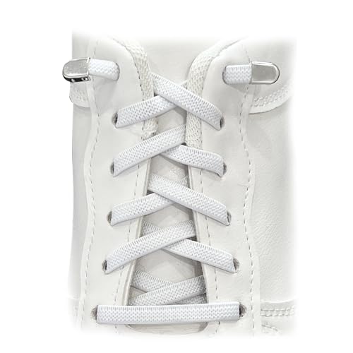 GOODSALEOK 2 Paar Elastische Schnürsenkel Ohne Bindung Flache Sportliche Schuhband Unisex Sportschuhe Laufschuhe Sneaker Freizeitschuhe Weiß