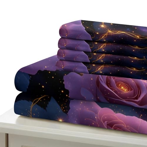 Parure de lit microfibre 140x200cm imprimé roses violettes 3D - 7