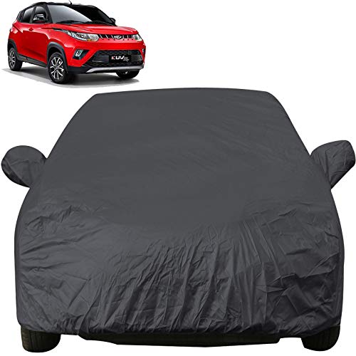 Image of Autofact Car Body Cover with Mirror Pockets Compatible for Mahindra KUV100 (Triple Stitched, Bottom Fully Elastic, Dark Grey)