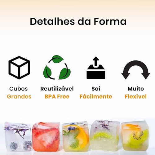 Forma Gelo Grande Silicone com 6 Cubos Para Gelo, Papinha de Bebê, Temperos, Molhos Drinks, Whisky G