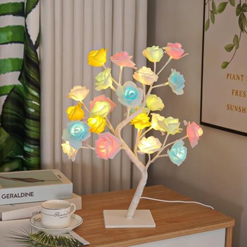 Image of Rose Tree Lighth with 24 LEDs USB Supply Warm Wire Bedside Light with Switch for Home Room Decor