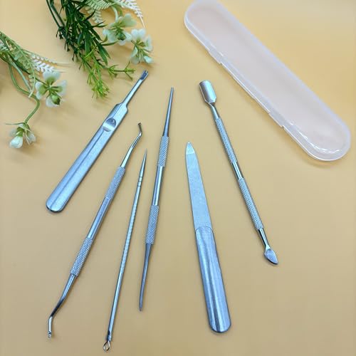Set of 6 Stainless Steel Ingrown Pedicure Toenail Tool Kit with File and Lifters for Ingrown and Thick Nails Treatment, Nail Care