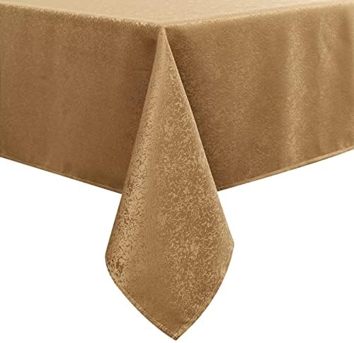 Wekwch Yellowish Brown Rectangle Jacquard Tablecloth Wrinkle Resistant Fabric Table Cloth for Parties Kitchen Dinning and Outdoor Use 60 Inch by 84 Inch