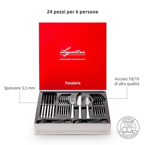 Lagostina Giada Set Servizio Posate Acciaio Inox 18/10 per 6 Persone, 24 Pezzi, con 6 Forchette, 6 Coltelli Tavola, 6 Cucchiai, 6 Cucchiaini Caffè, Spessore 3.5 mm, Finitura Lucida a Specchio - immagine 3